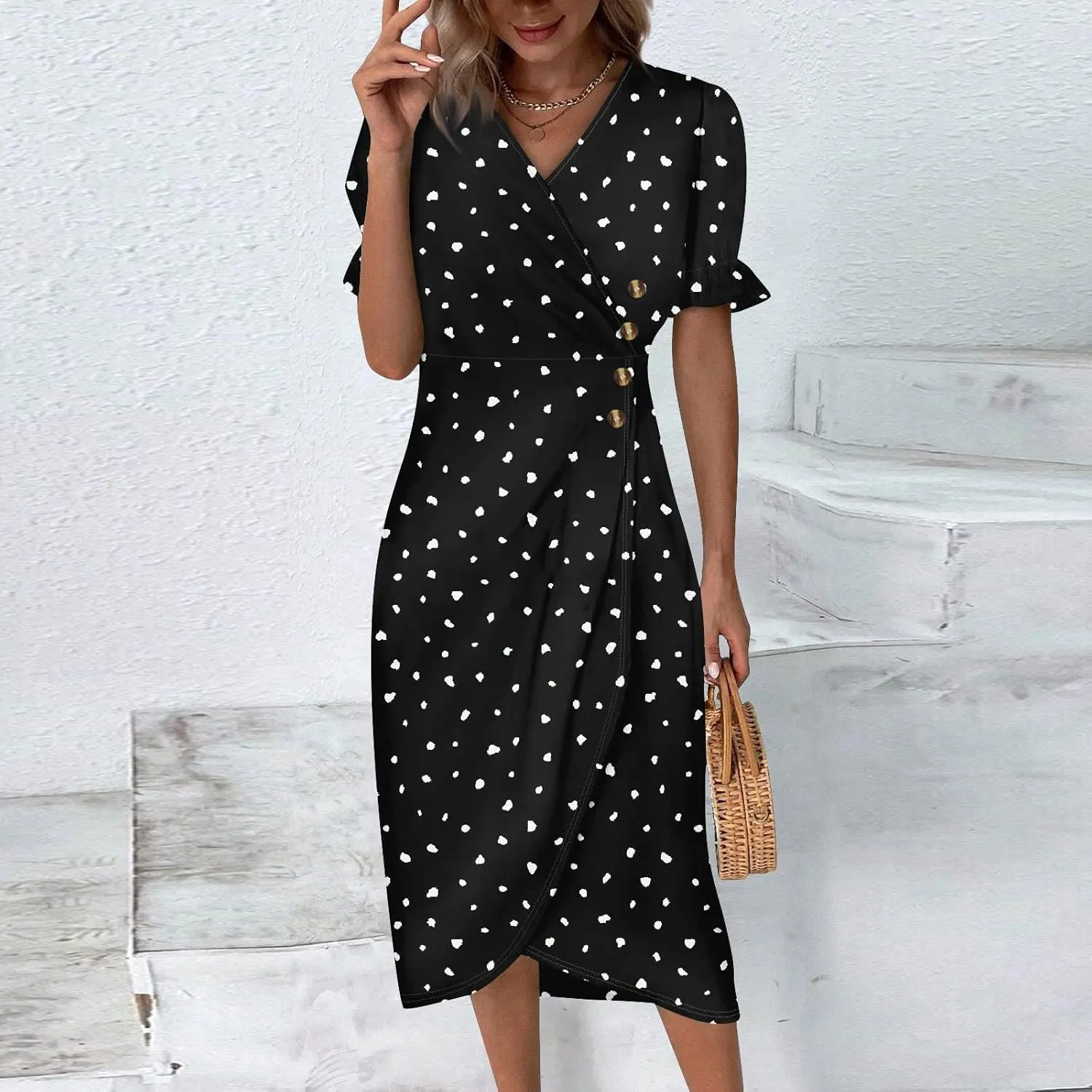 Womens Dresses Summer Womens Summer Dresses Casual Boho Puff Sleeve Midi Dresses for Women Cute