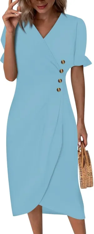Womens Dresses Summer Womens Summer Dresses Casual Boho Puff Sleeve Midi Dresses for Women Cute