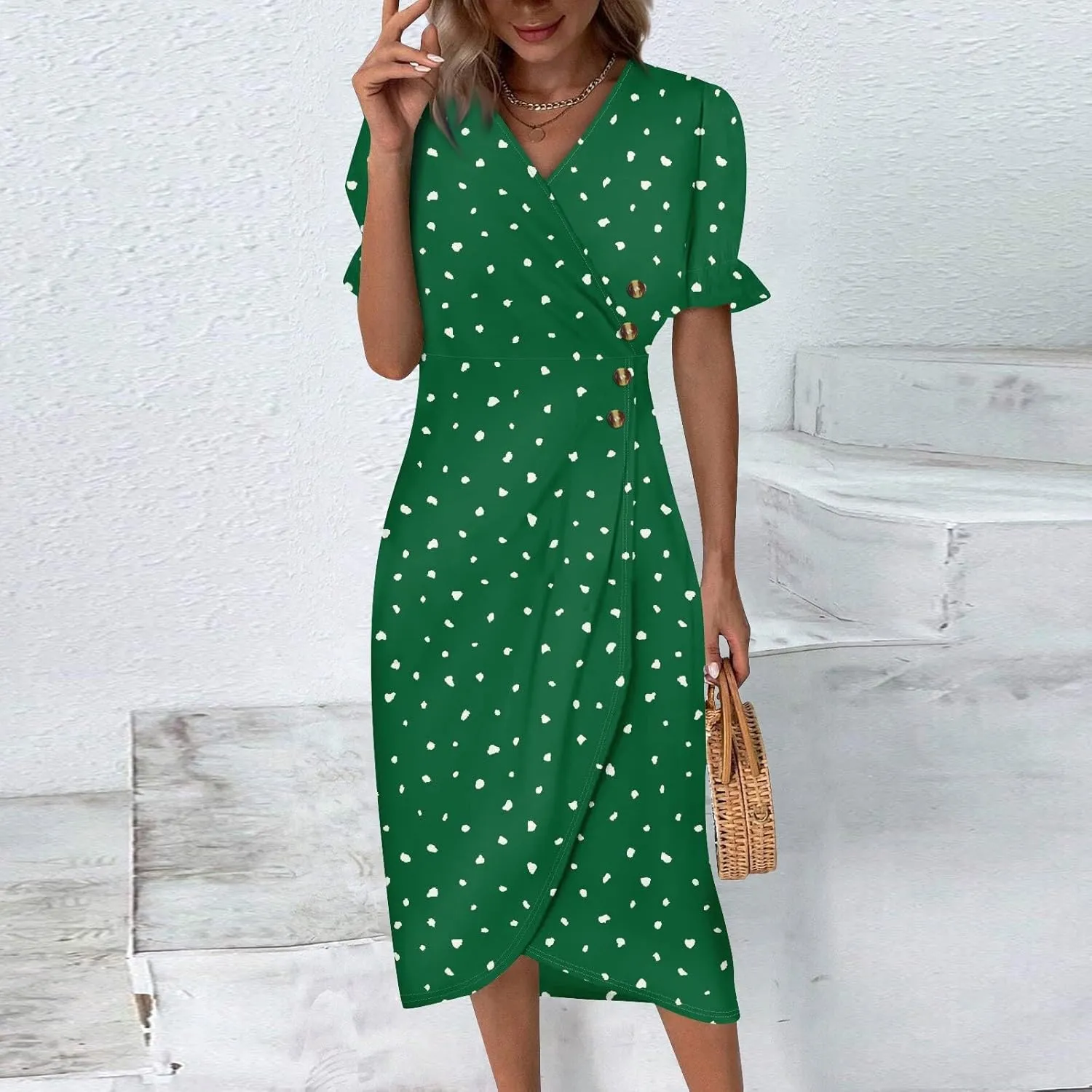 Womens Dresses Summer Womens Summer Dresses Casual Boho Puff Sleeve Midi Dresses for Women Cute