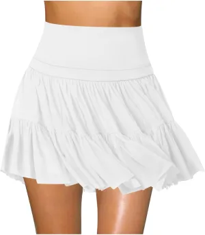 Women's Flowy Mini Skirts Skort High Waisted Pleated Ruffle Tennis Skirt for Summer Athletic Skater Golf Skirts