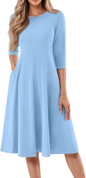 Women's Formal Dresses Solid Color Flowy Vintage Casual Swing Summer Spring Midi 3/4 Sleeve Dress