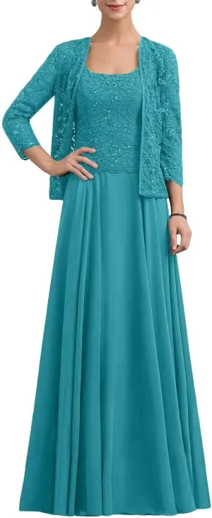 Women's Formal Dresses with Lace Jackets 2025 Chiffon 2 Pieces Mother of The Bride Dress
