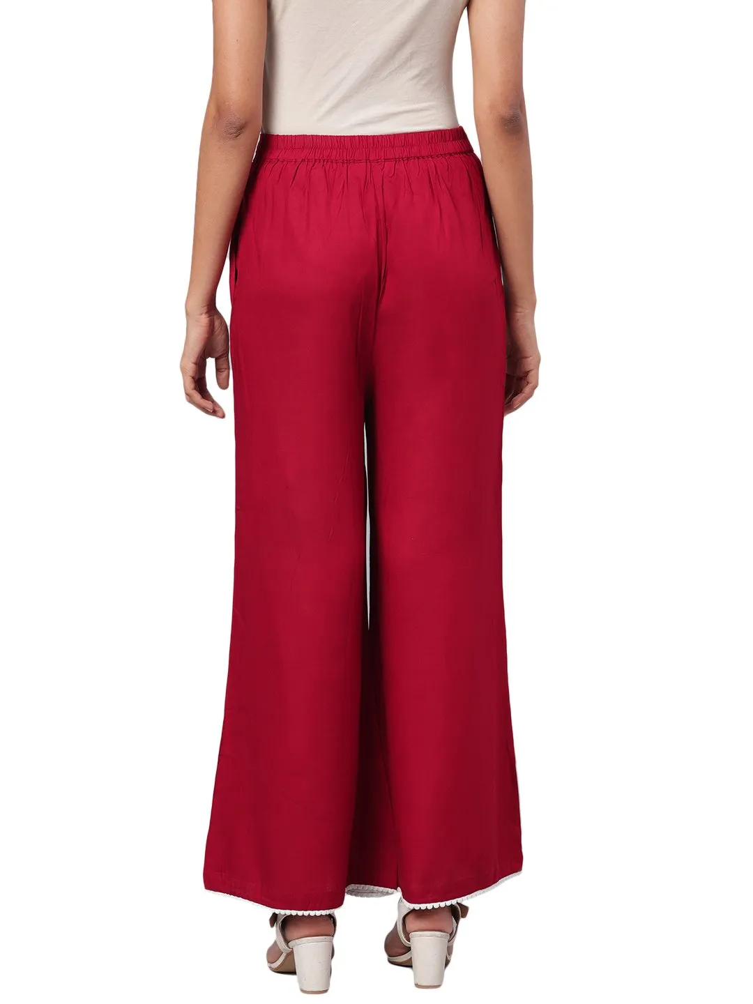 Women's Maroon Casual Wear Rayon Palazzo Pants