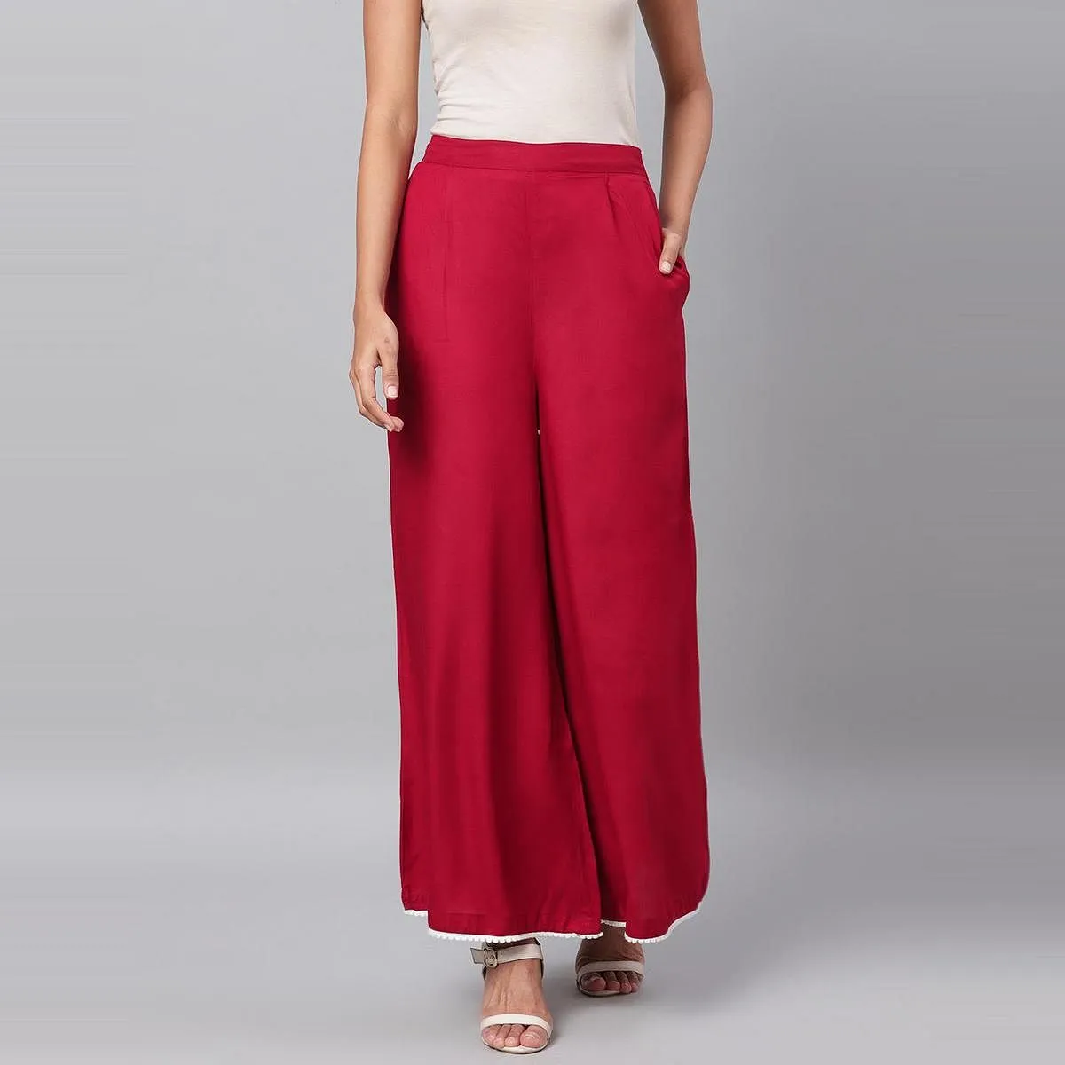 Women's Maroon Casual Wear Rayon Palazzo Pants