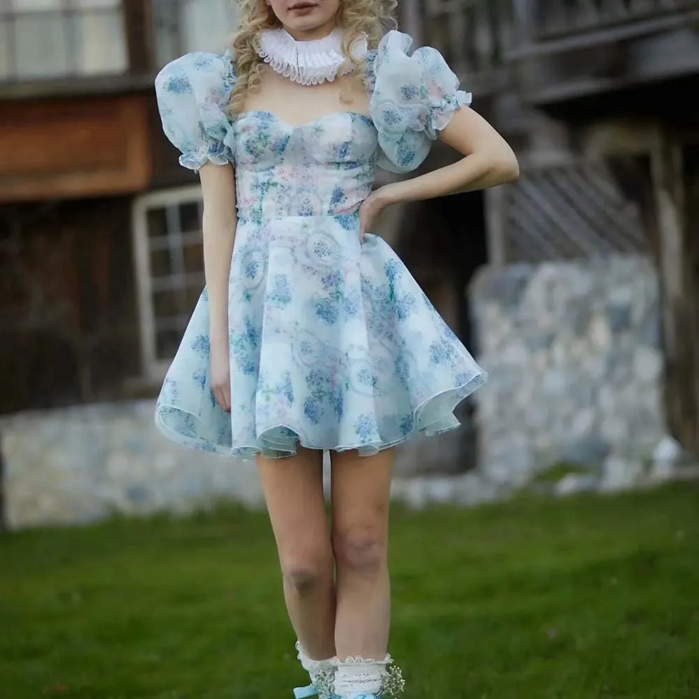 Women's Off Shoulder Long Puff Sleeve Fairy Dress Wedding Party Princess Mesh Mini Dress