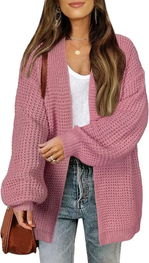 Womens Oversized Lightweight Waffle Knit Long Cardigan Spring 2025 Trendy Casual Outfits Open Front Duster Sweater
