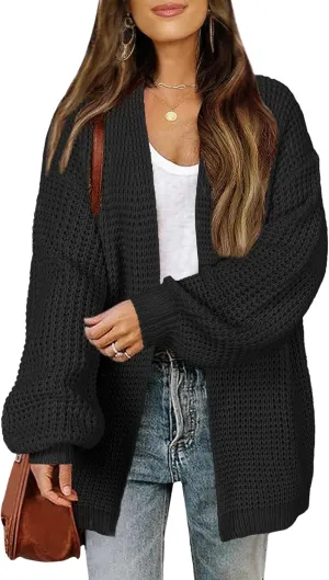 Womens Oversized Lightweight Waffle Knit Long Cardigan Spring 2025 Trendy Casual Outfits Open Front Duster Sweater