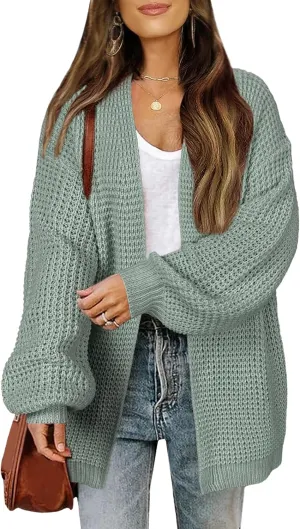 Womens Oversized Lightweight Waffle Knit Long Cardigan Spring 2025 Trendy Casual Outfits Open Front Duster Sweater