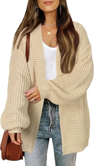 Womens Oversized Lightweight Waffle Knit Long Cardigan Spring 2025 Trendy Casual Outfits Open Front Duster Sweater