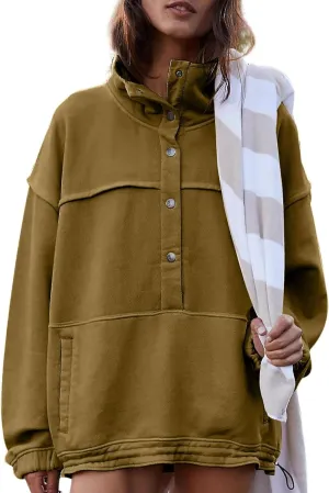 Women's Oversized Sweatshirts 2024 Casual Long Sleeve Loose Button Pullover Hoodies with Pockets
