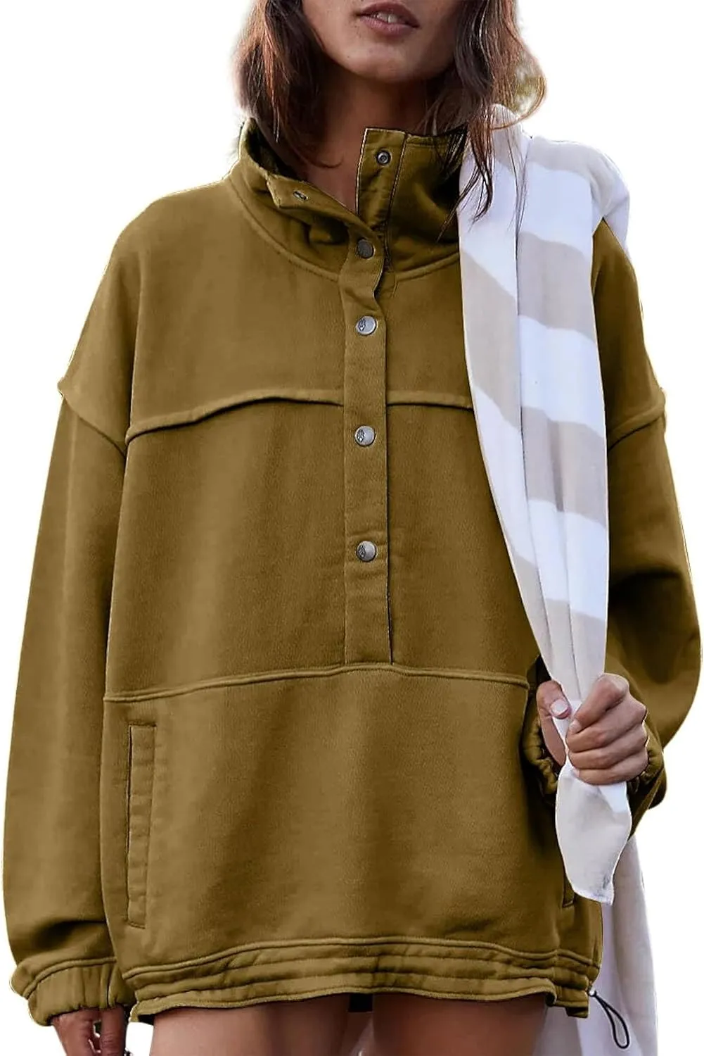 Women's Oversized Sweatshirts 2024 Casual Long Sleeve Loose Button Pullover Hoodies with Pockets