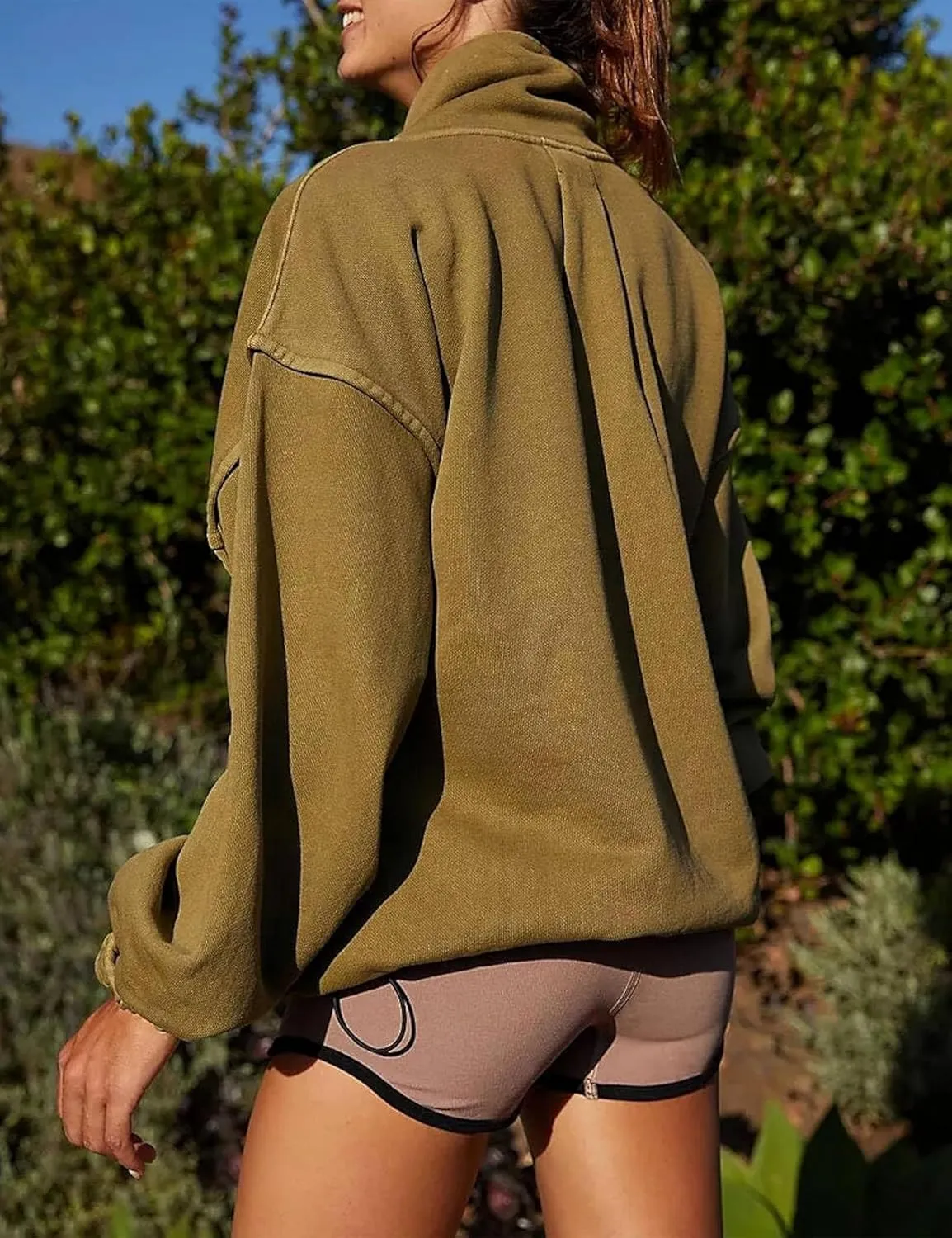 Women's Oversized Sweatshirts 2024 Casual Long Sleeve Loose Button Pullover Hoodies with Pockets