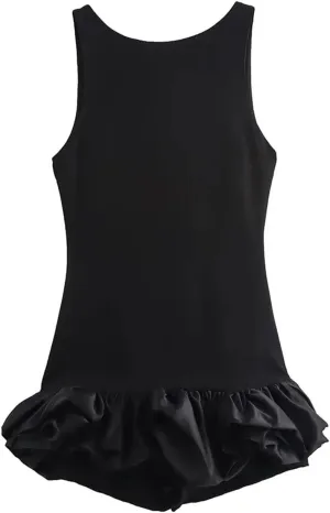 Women's Sleeveless Solid Color Ruffle Hem Fluffy Backless Slim Mini Dress Sexy Prom Party Dresses