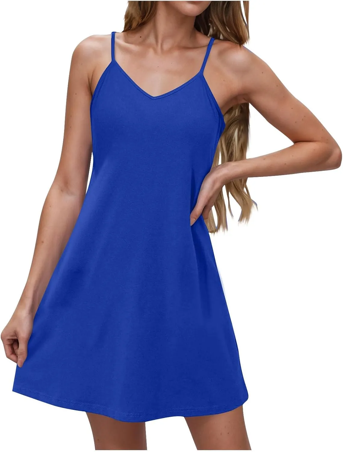 Women's Spaghetti Strap Dress Summer Dresses Beach Cover Ups Casual Sundresses Basic Adjustable Cami Slip Mini Dress