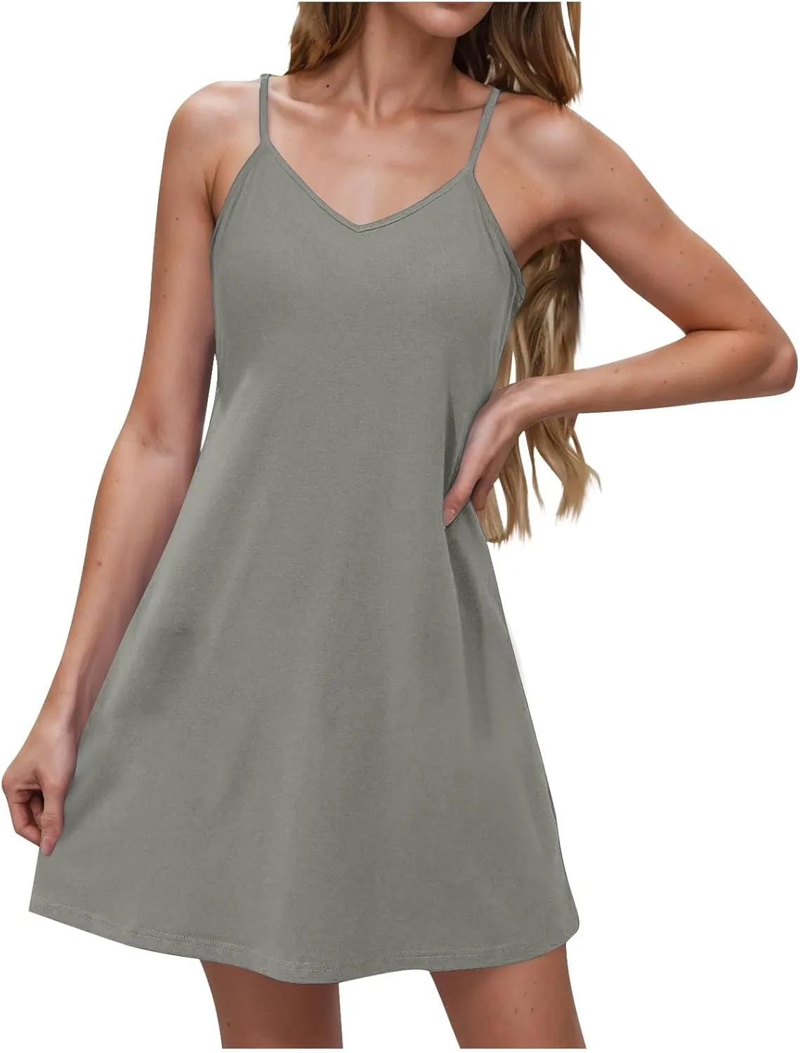 Women's Spaghetti Strap Dress Summer Dresses Beach Cover Ups Casual Sundresses Basic Adjustable Cami Slip Mini Dress