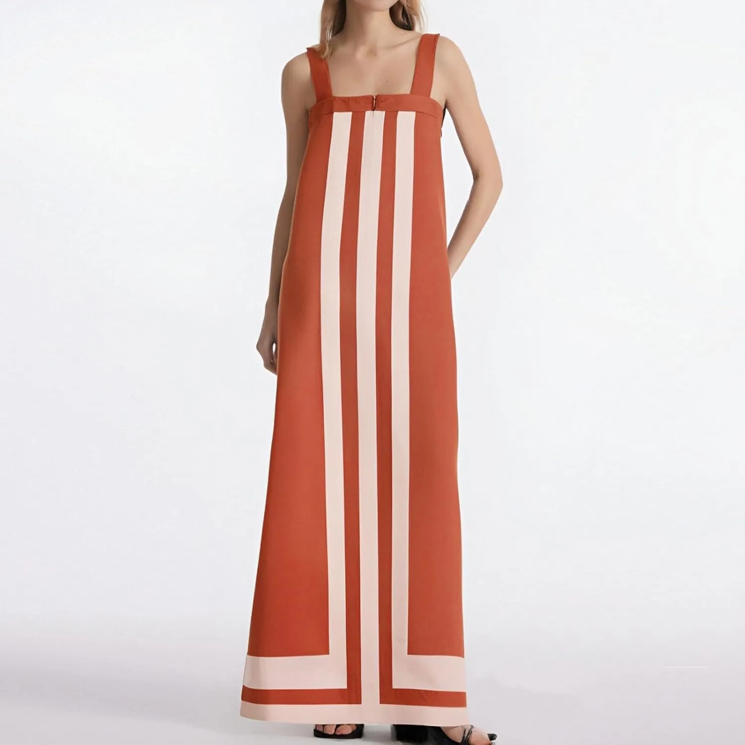 Women's Striped Midi Dress Sundresses Summer Bohemian Floral Sundress Color Block Dresses Strap Beach Dress Cover Up Dresses