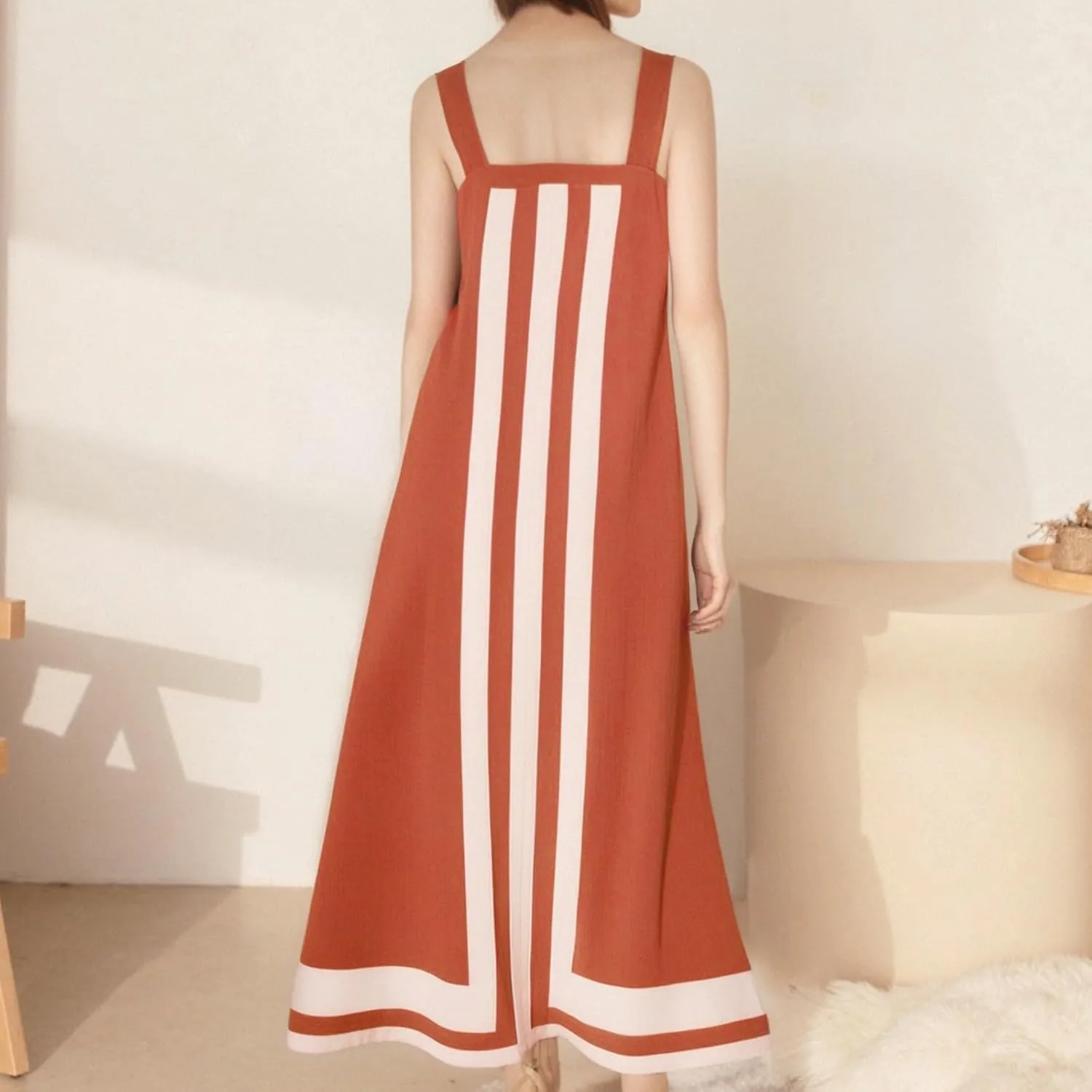 Women's Striped Midi Dress Sundresses Summer Bohemian Floral Sundress Color Block Dresses Strap Beach Dress Cover Up Dresses