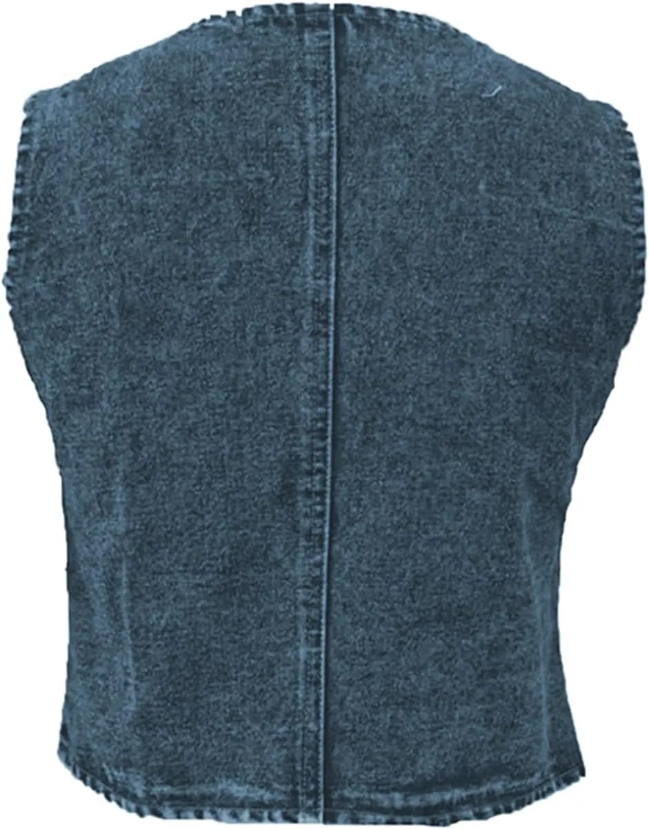 Women's Summer Denim Tank Tops Solid Color Sleeveless V-Neck Button Front Slim Vest Waistcoat Jackets