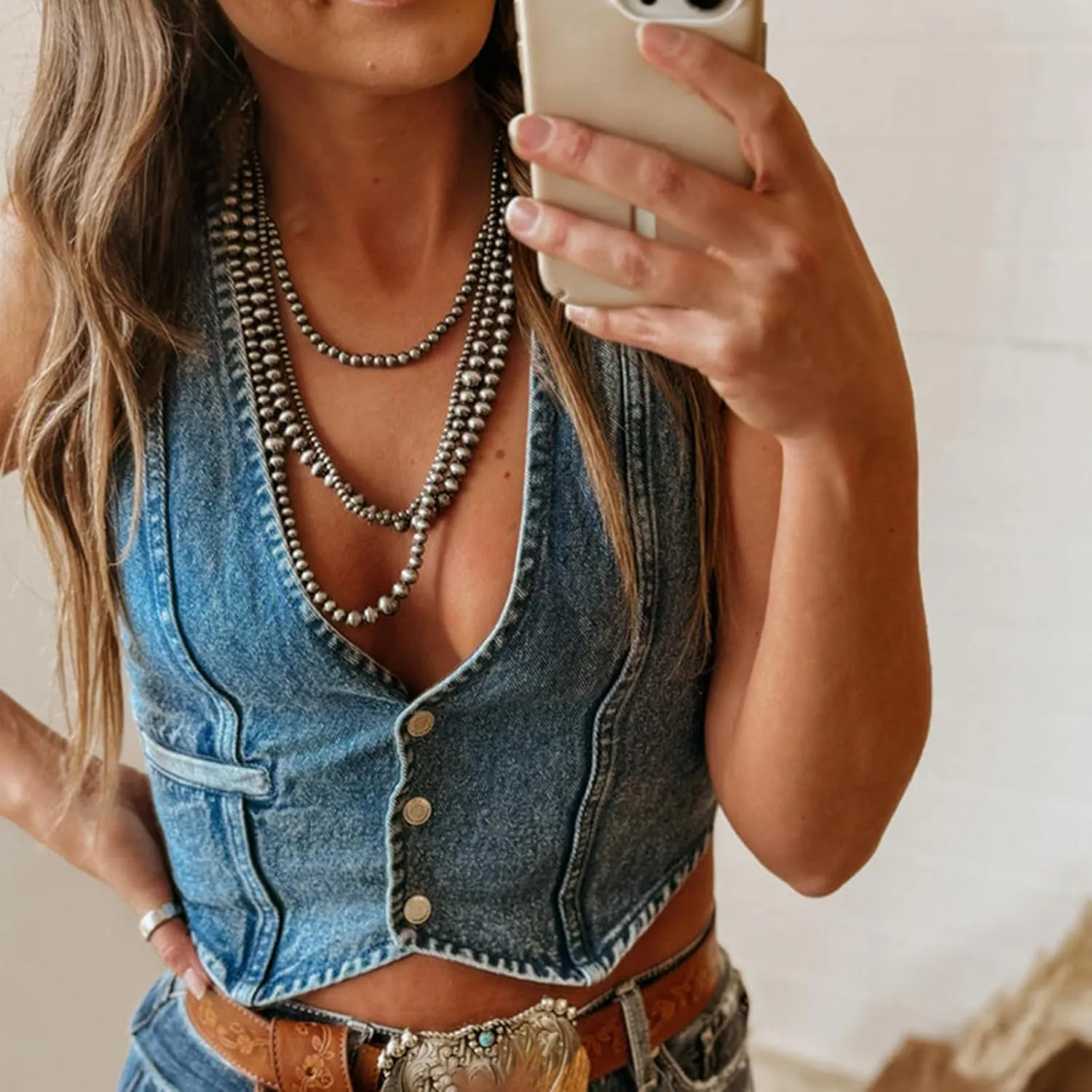 Women's Summer Denim Tank Tops Solid Color Sleeveless V-Neck Button Front Slim Vest Waistcoat Jackets