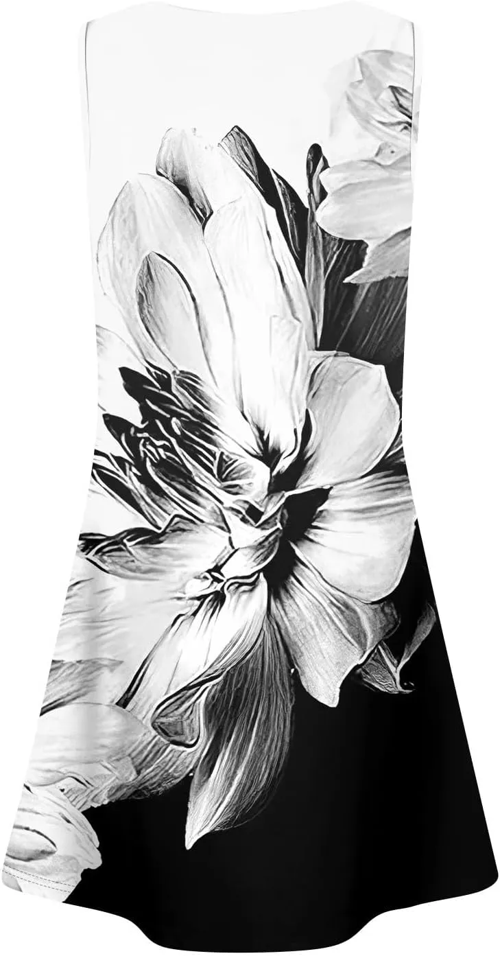 Women's Summer Dresses 2025 Casual Beach U Neck Sleeveless Sundresses Vintage Flowy Boho Tank Dress with Pockets