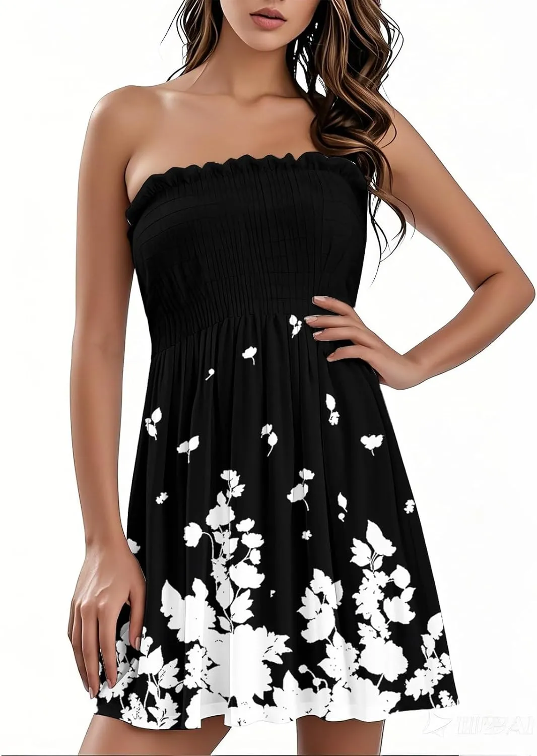 Women's Summer Dresses 2025 Sexy Beach Cover Ups Strapless Boho Floral Print Sundress Tube Top Dress