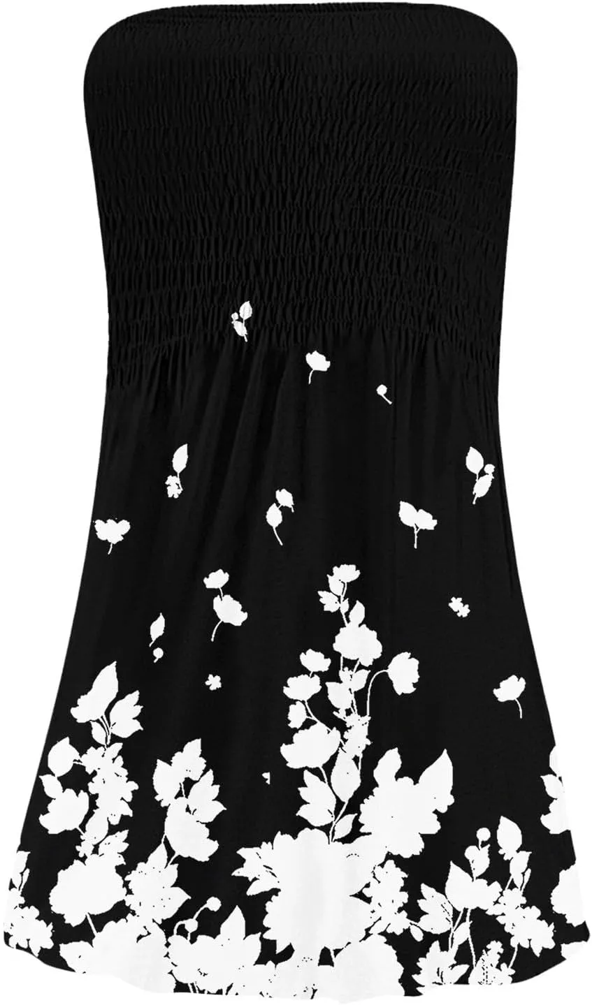 Women's Summer Dresses 2025 Sexy Beach Cover Ups Strapless Boho Floral Print Sundress Tube Top Dress