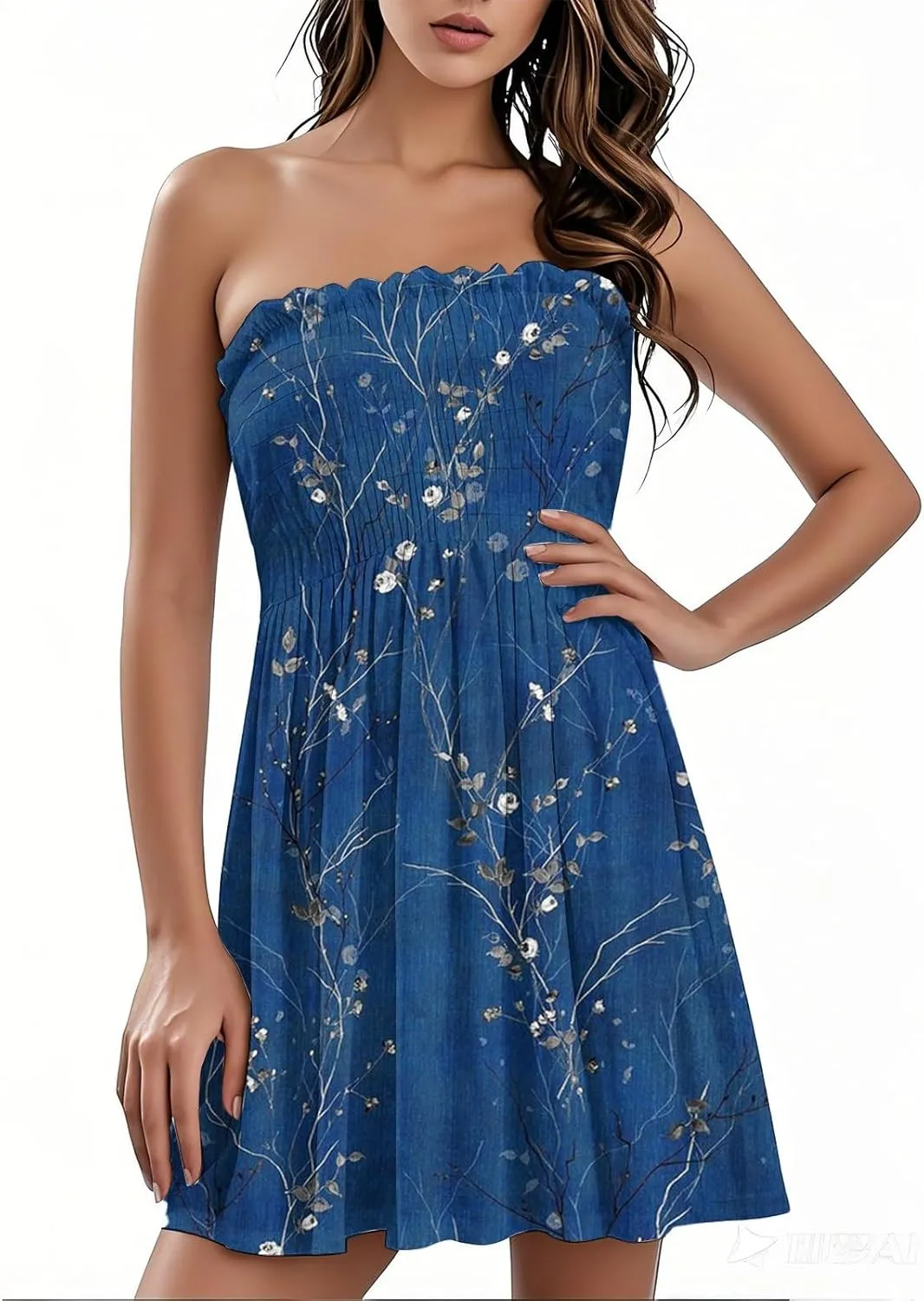 Women's Summer Dresses 2025 Sexy Beach Cover Ups Strapless Boho Floral Print Sundress Tube Top Dress