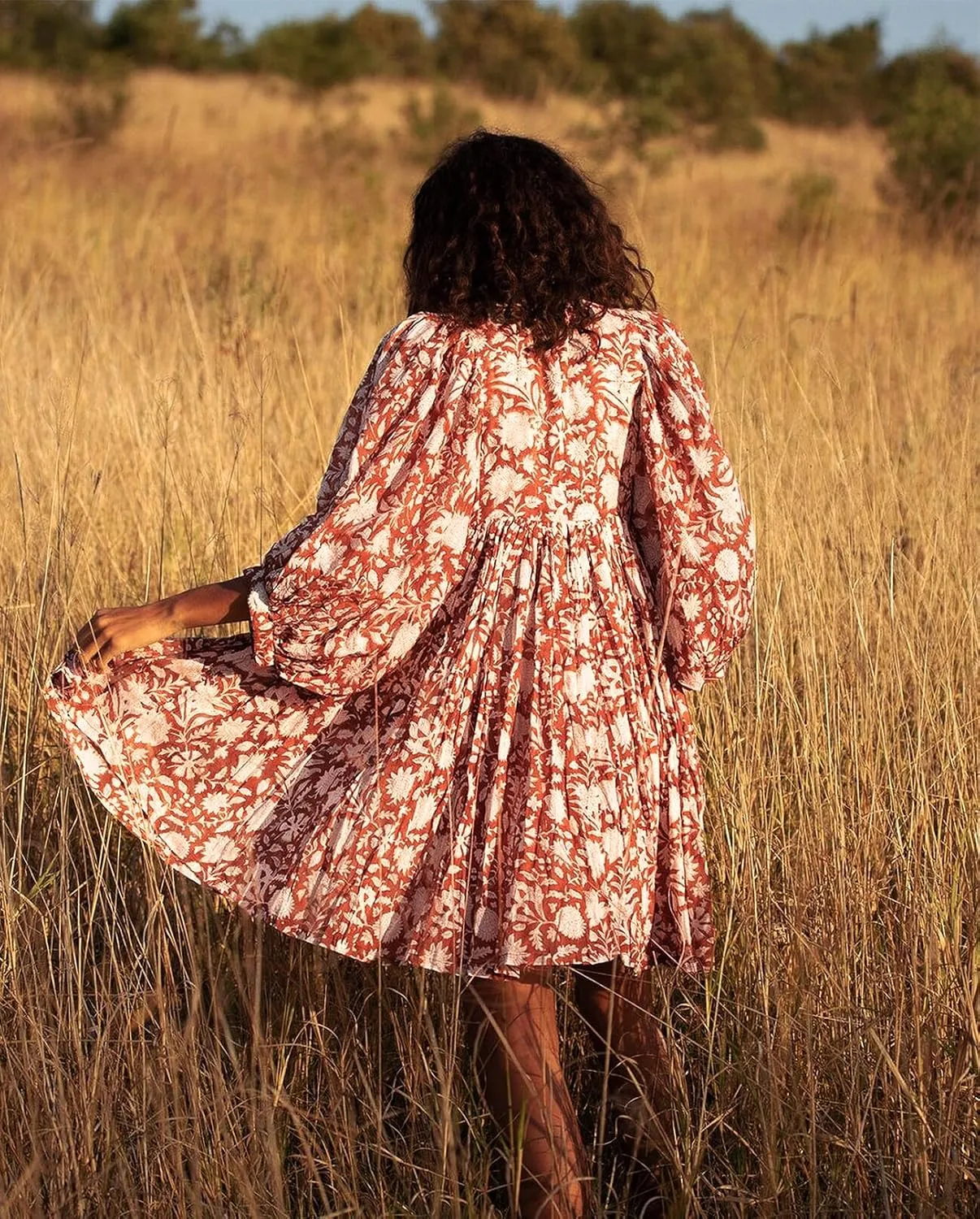 Womens Summer Dresses Casual Boho Floral Babydoll Balloon Sleeve Half Open Tether Flowy Short Beach Dress