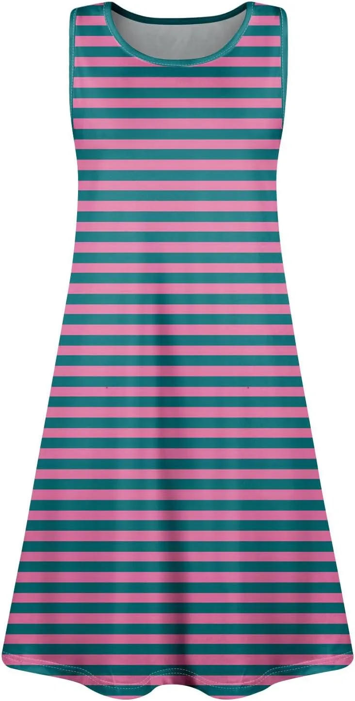 Womens Summer Dresses Loose Round Neck Sleeveless Sundresses Dress with Pockets