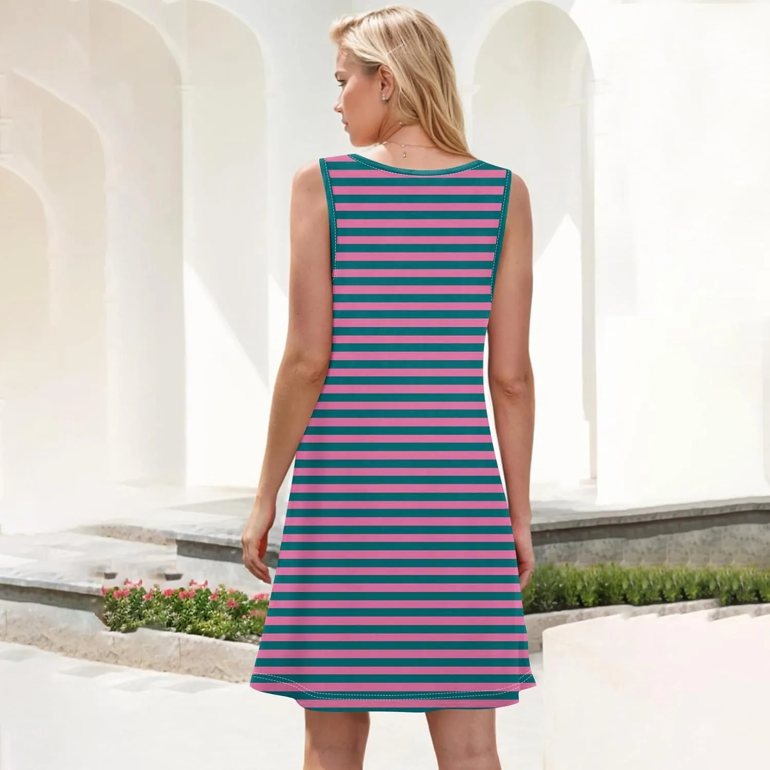 Womens Summer Dresses Loose Round Neck Sleeveless Sundresses Dress with Pockets