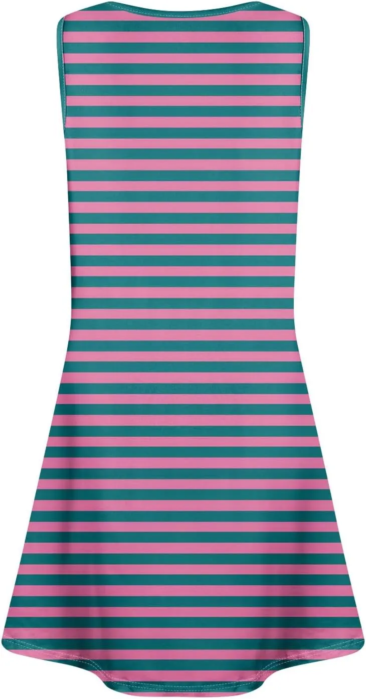 Womens Summer Dresses Loose Round Neck Sleeveless Sundresses Dress with Pockets