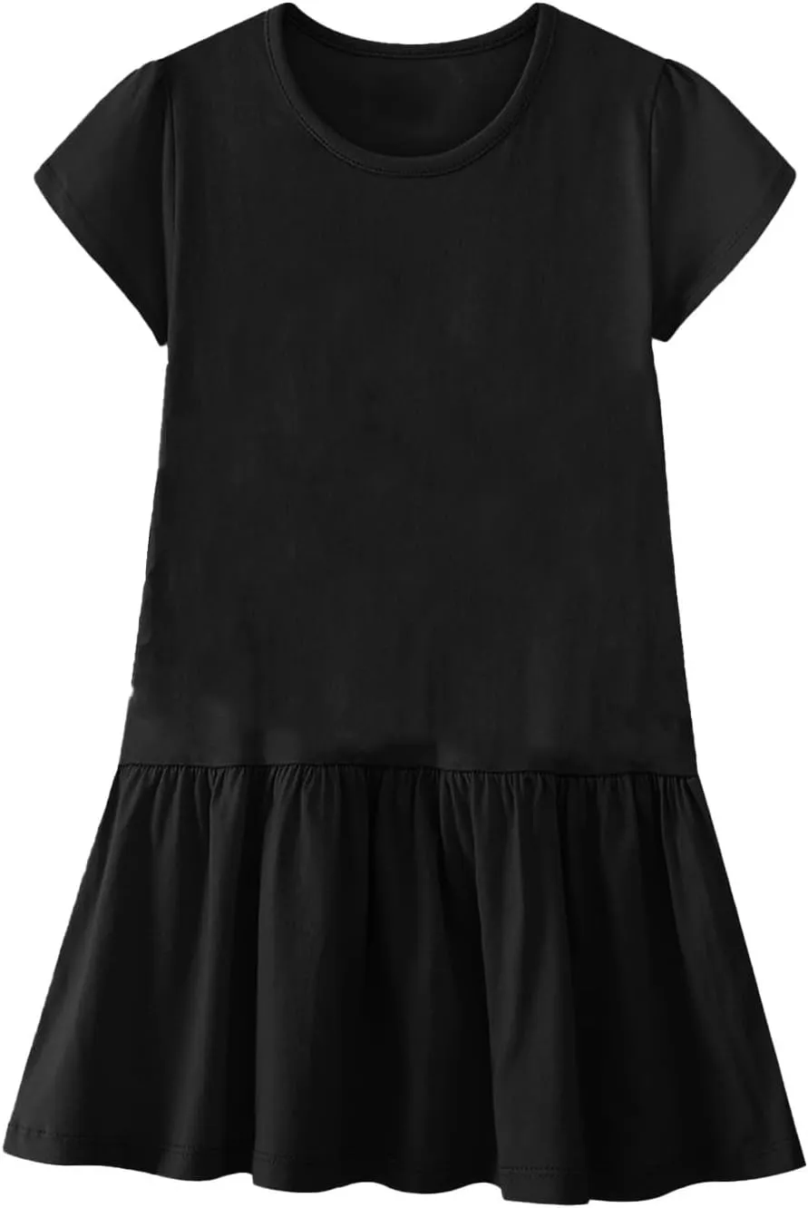 Womens Summer T Shirt Dress Casual Short Sleeve Ruffle Hem Crewneck Loose Mini Dresses Dress for Women Party
