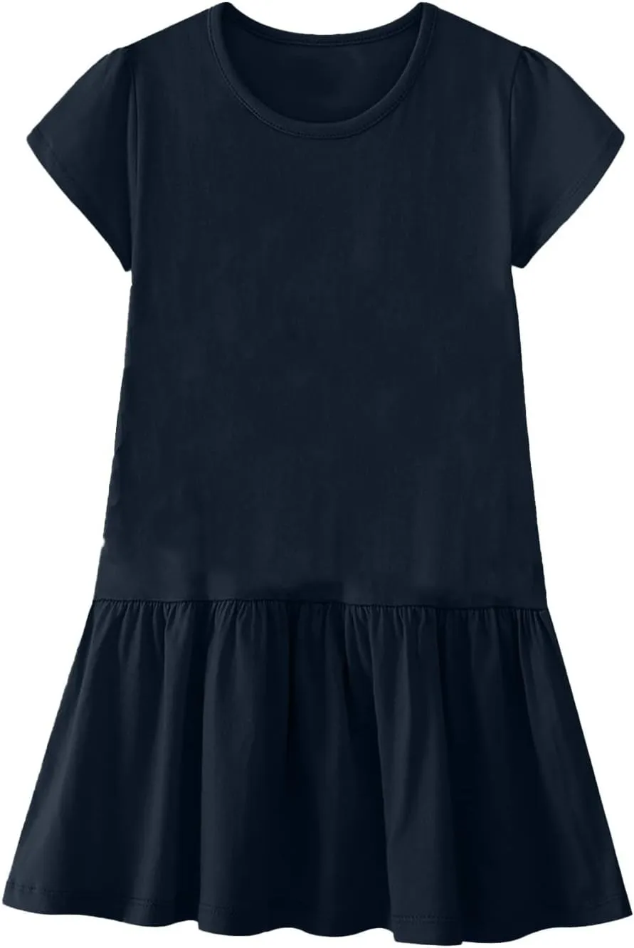 Womens Summer T Shirt Dress Casual Short Sleeve Ruffle Hem Crewneck Loose Mini Flower Dresses with Sleeves for