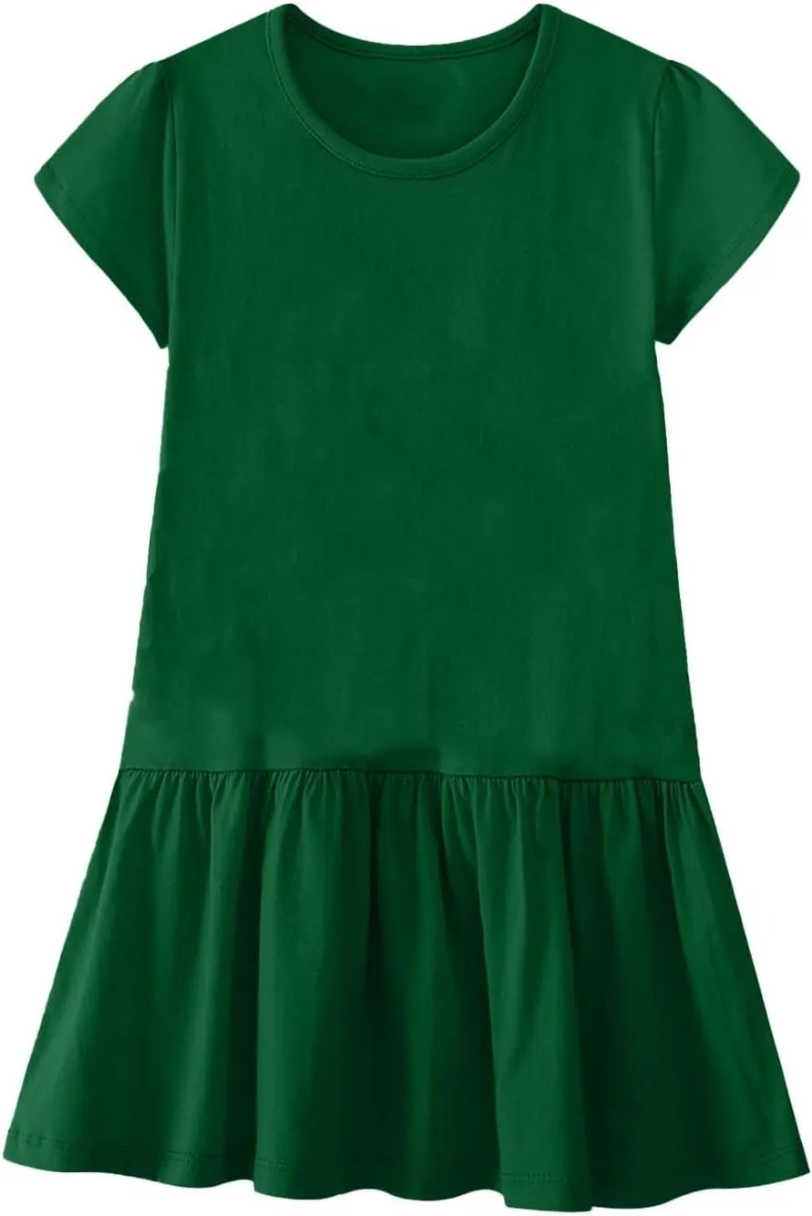 Womens Summer T Shirt Dress Casual Short Sleeve Ruffle Hem Crewneck Loose Mini Flower Dresses with Sleeves for