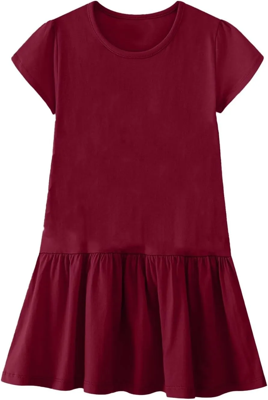Womens Summer T Shirt Dress Casual Short Sleeve Ruffle Hem Crewneck Loose Mini Flower Dresses with Sleeves for