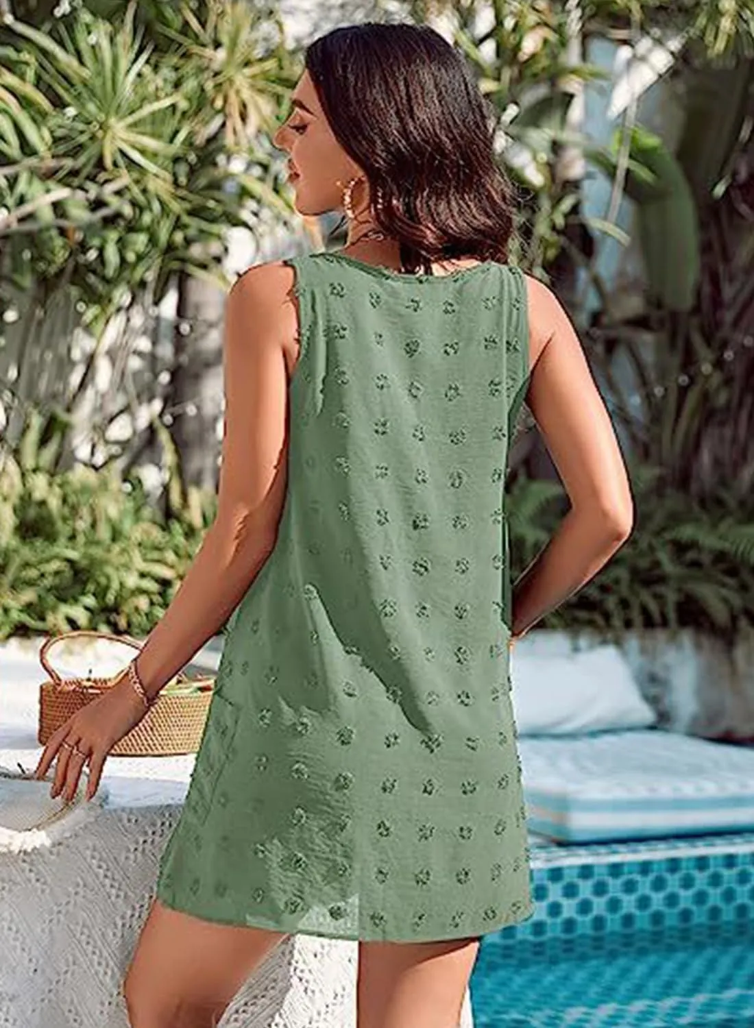 Womens Tank Dress Summer Beach Cover Up with Pocket Casual Sun Dresses Polka Dot Swimsuit Coverups