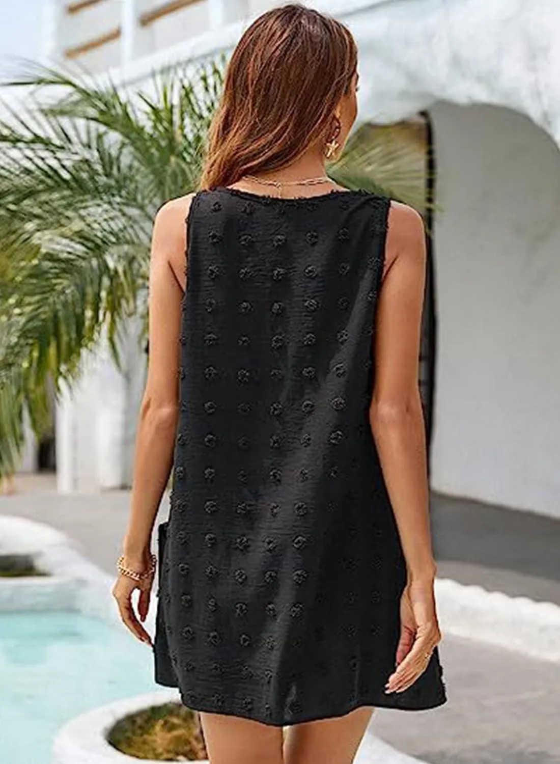 Womens Tank Dress Summer Beach Cover Up with Pocket Casual Sun Dresses Polka Dot Swimsuit Coverups