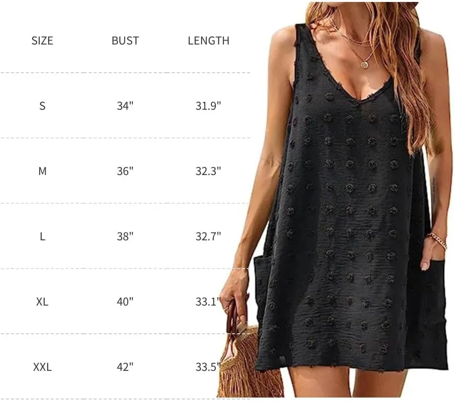 Womens Tank Dress Summer Beach Cover Up with Pocket Casual Sun Dresses Polka Dot Swimsuit Coverups