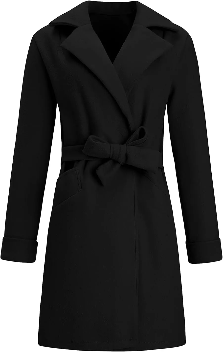 Women's Trench Coat Notch Lapel Thick Fall Winter Wrap Slim Fit Solid Wool Pea Coats Jacket with Belt (S-2XL)