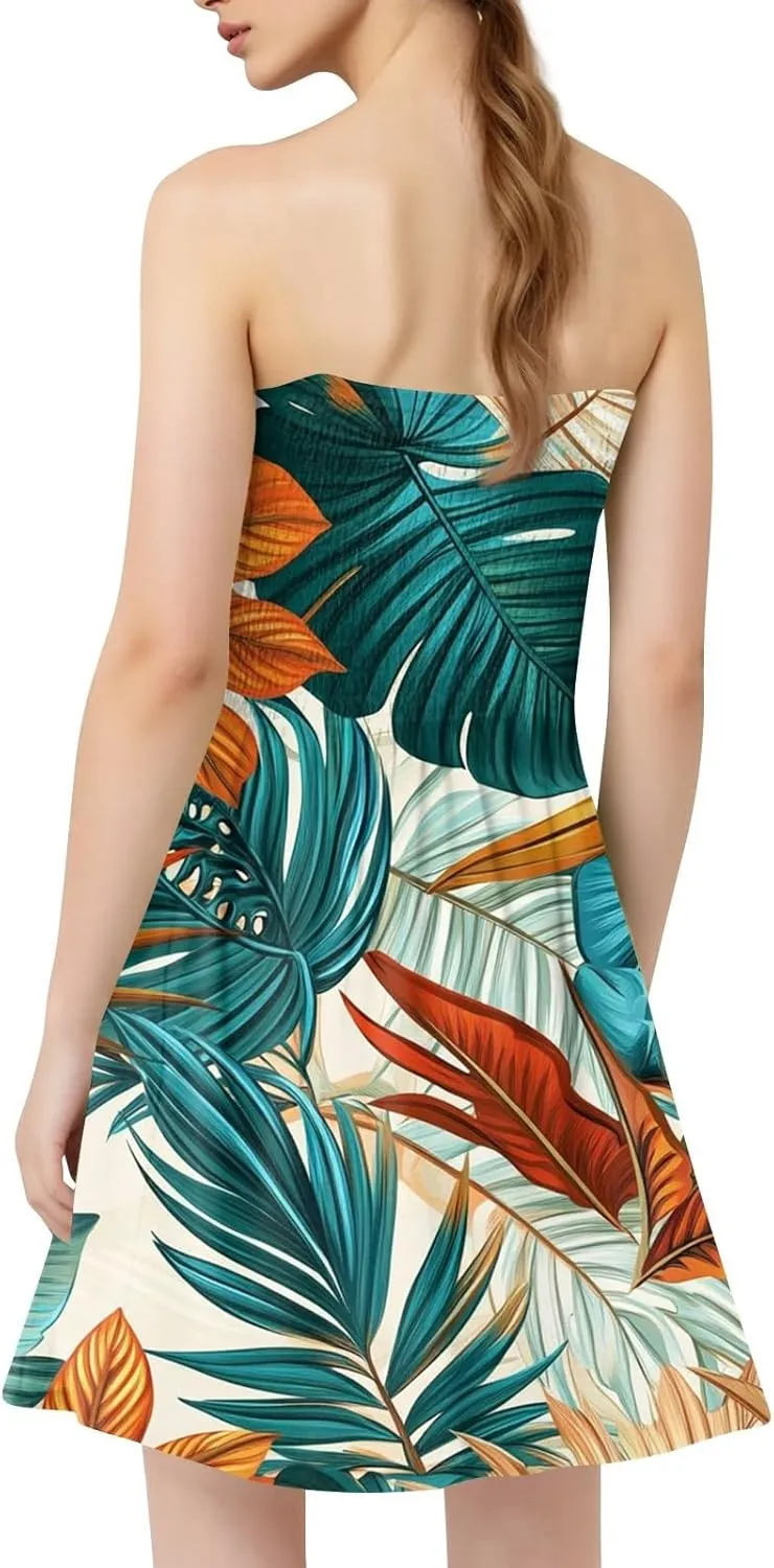 Womens Tube Top Dress Summer Beach Cover Ups Sexy Off Shoulder Strapless Boho Floral Print Sundress