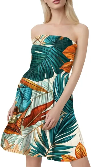 Womens Tube Top Dress Summer Beach Cover Ups Sexy Off Shoulder Strapless Boho Floral Print Sundress