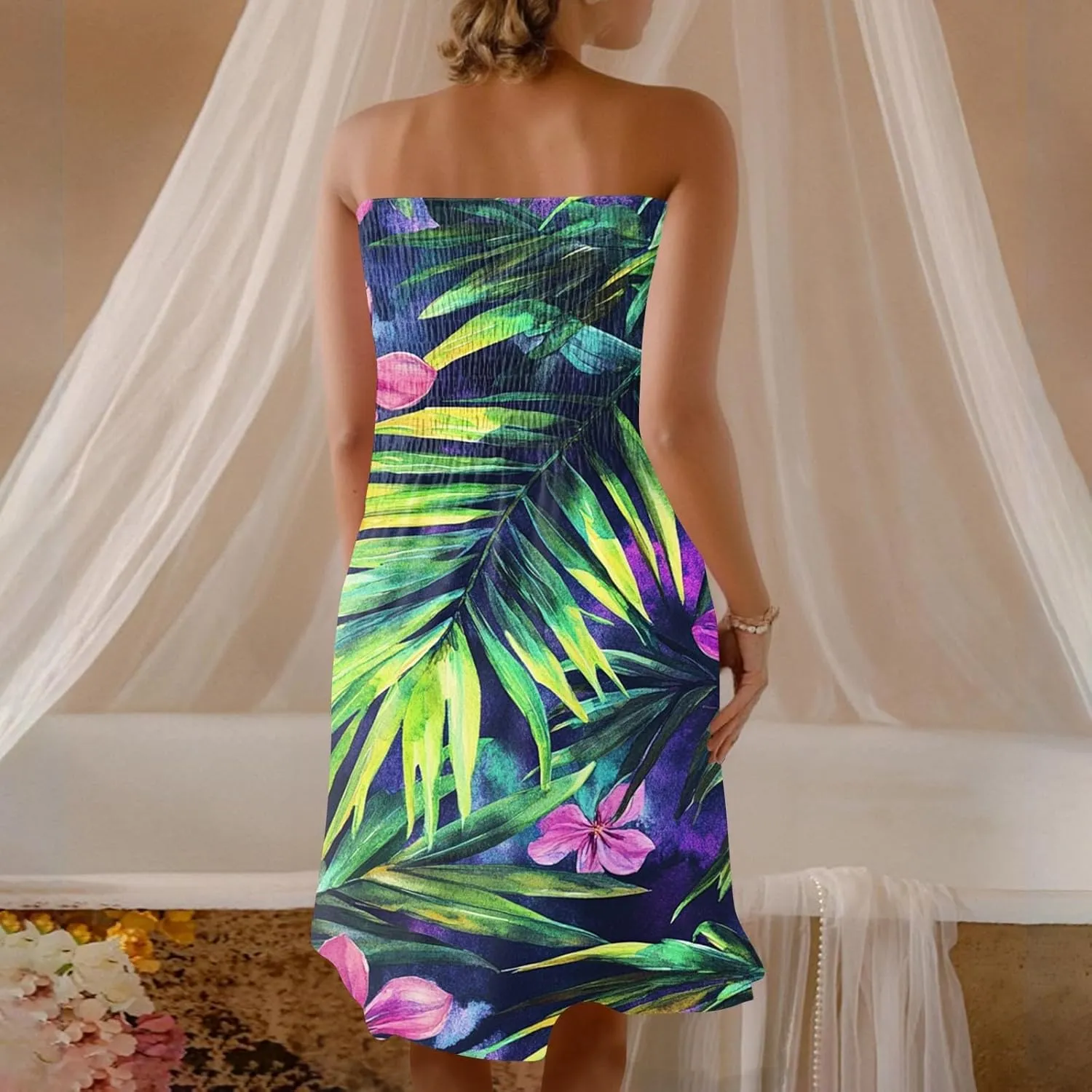 Womens Tube Top Dress Summer Beach Cover Ups Sexy Off Shoulder Strapless Boho Floral Print Sundress