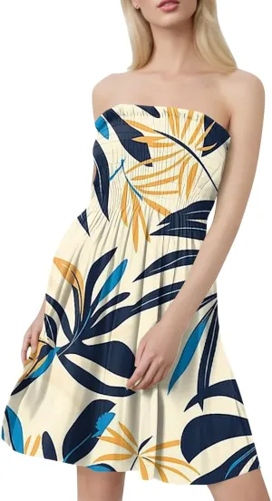 Womens Tube Top Dress Summer Beach Cover Ups Sexy Off Shoulder Strapless Boho Floral Print Sundress