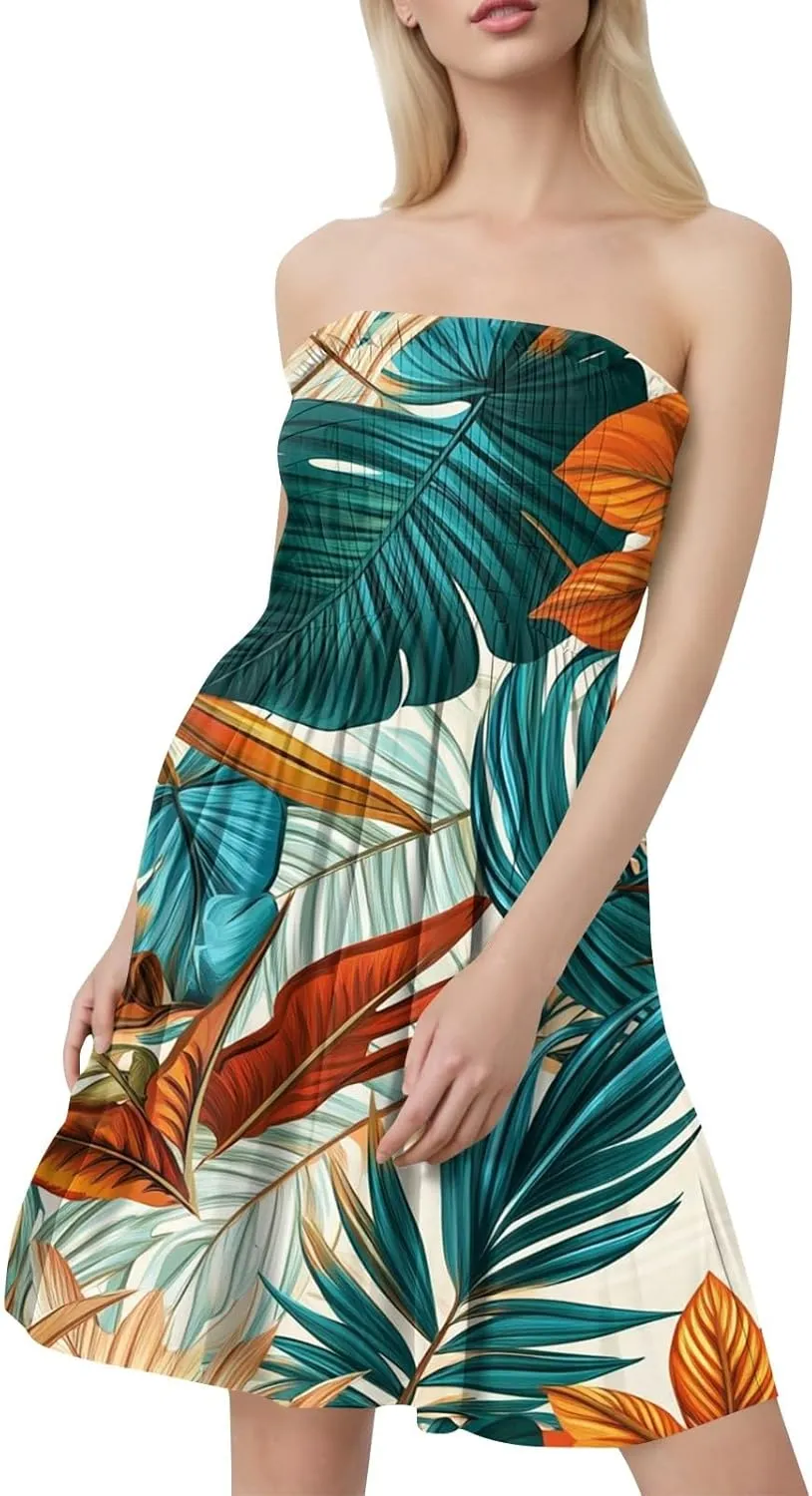 Womens Tube Top Dress Summer Beach Cover Ups Sexy Off Shoulder Strapless Boho Floral Print Sundress