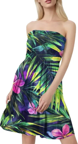 Womens Tube Top Dress Summer Beach Cover Ups Sexy Off Shoulder Strapless Boho Floral Print Sundress