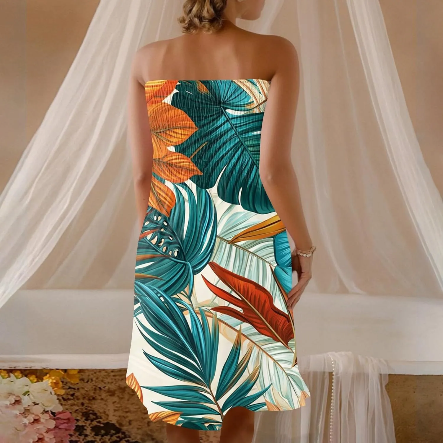 Womens Tube Top Dress Summer Beach Cover Ups Sexy Off Shoulder Strapless Boho Floral Print Sundress