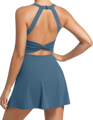 Womens Workout Tennis Dress with Built in Shorts and Bra Athletic Golf Activewear for Exercise