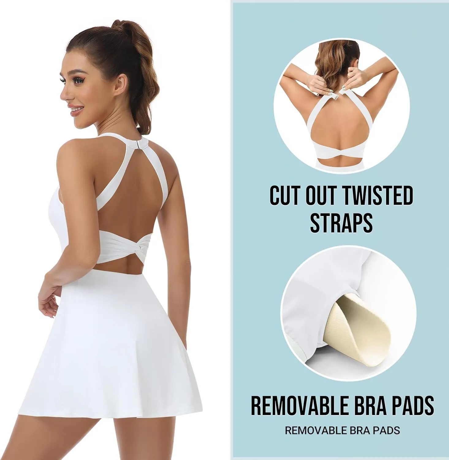 Womens Workout Tennis Dress with Built in Shorts and Bra Athletic Golf Activewear for Exercise