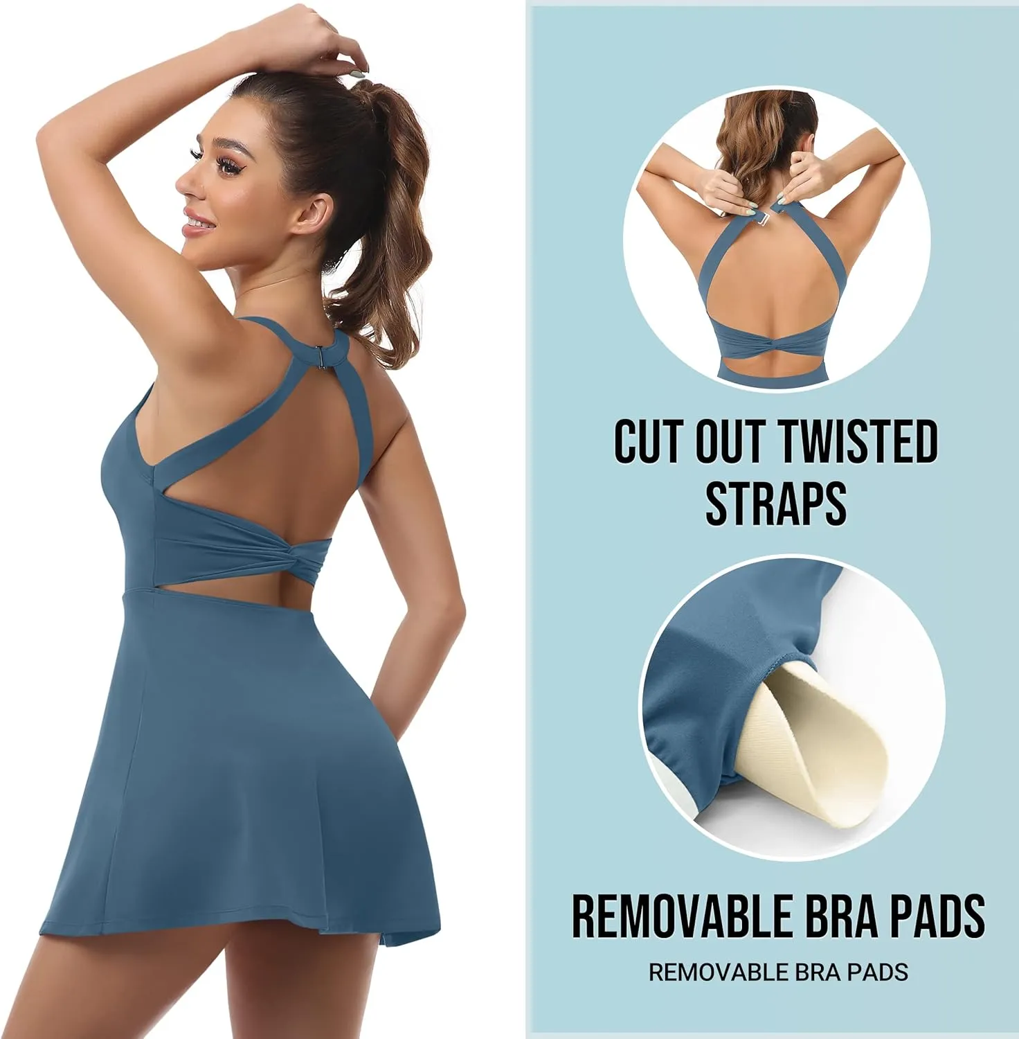 Womens Workout Tennis Dress with Built in Shorts and Bra Athletic Golf Activewear for Exercise