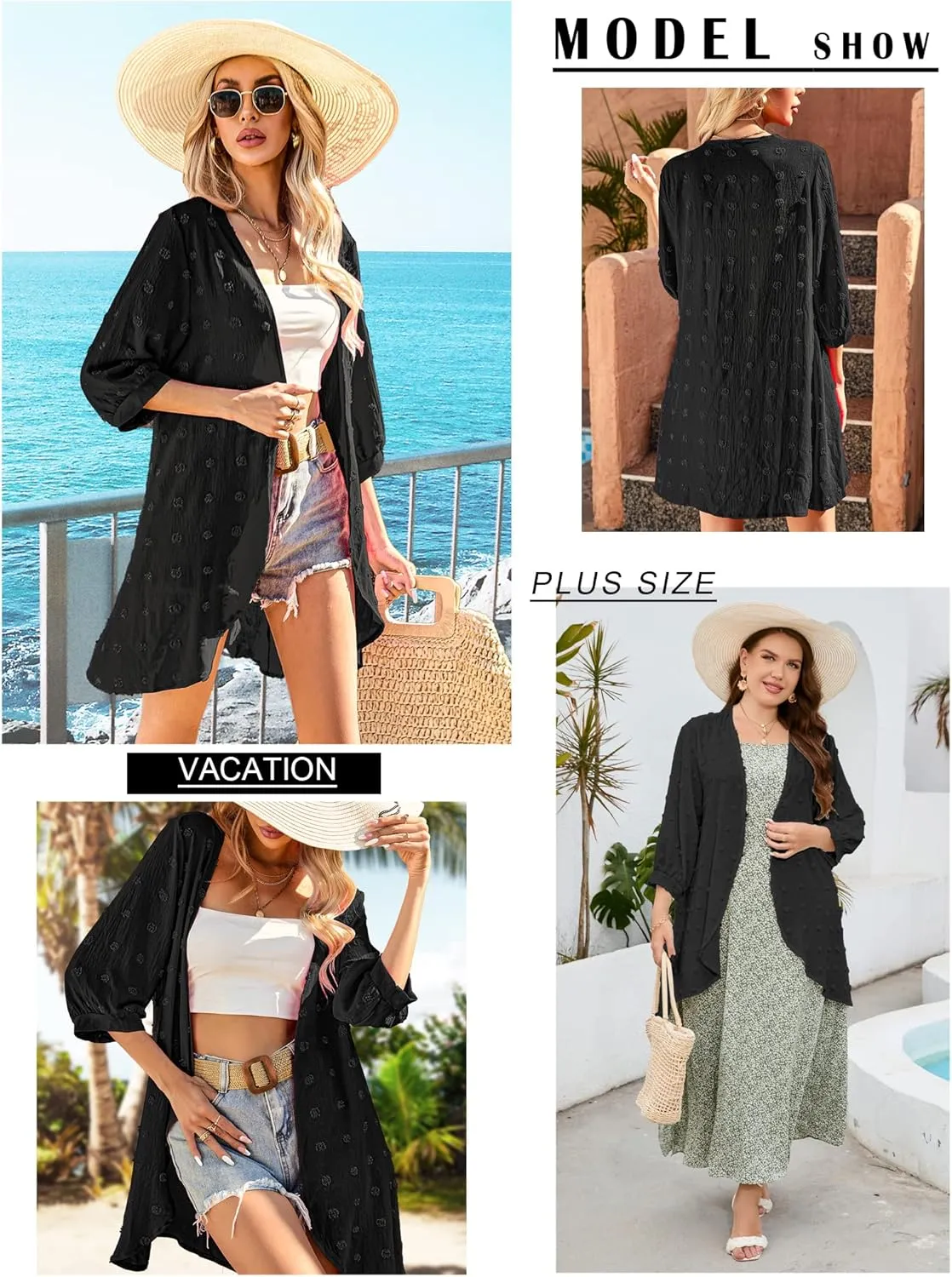 Yekaty Cardigan for Women 3/4 Sleeve Lightweight Summer Kimono Cardigan Loose Beach Cover Up 2025